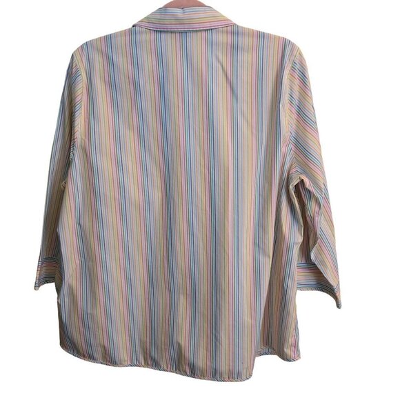 Lands' End Rainbow Striped 3/4 Sleeve Cotton Blend V Neck Blouse Size 16W - Picture 2 of 6
